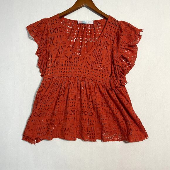 FP Beach Free People Ivory Eyelet V-Neck Top - Size S - Picture 2 of 7